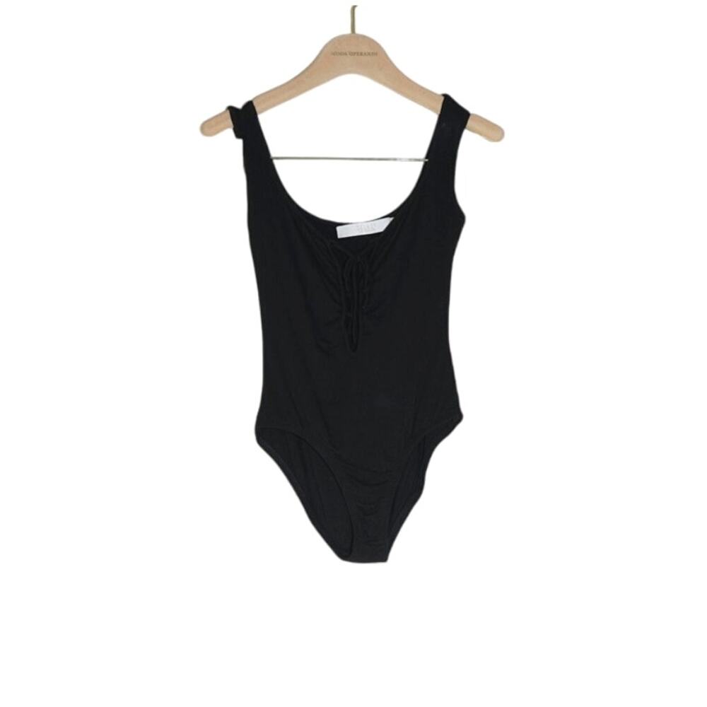 De Lacy - NWOT Chloe Tie Front Bodysuit in Black / Size XS
